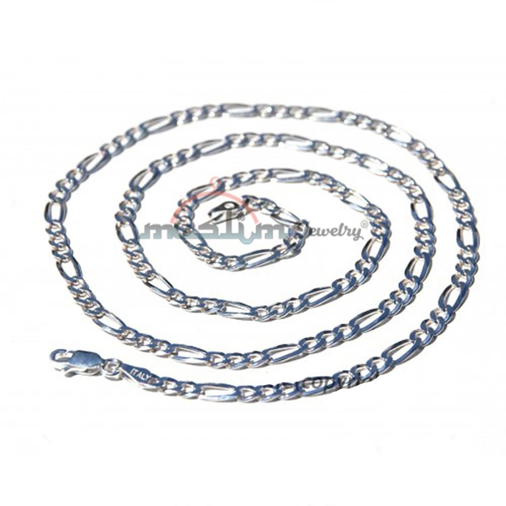 High Quality Sterling Silver 100 Gauge Figaro Chain 4×1 mm Jewelry Necklace