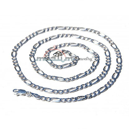 High Quality Sterling Silver 100 Gauge Figaro Chain 4×1 mm Jewelry Necklace