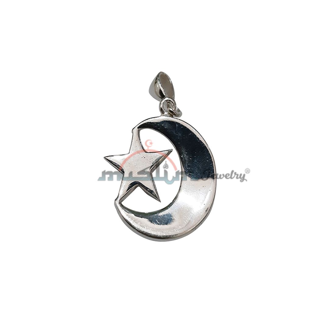 Large 925 St. Silver Islamic Symbol Crescent Moon & Star Pendant for Necklaces