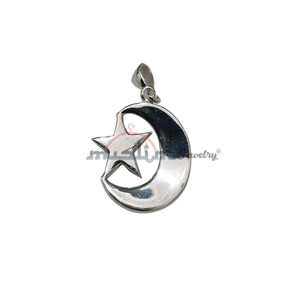 Large 925 St. Silver Islamic Symbol Crescent Moon & Star Pendant For Necklaces