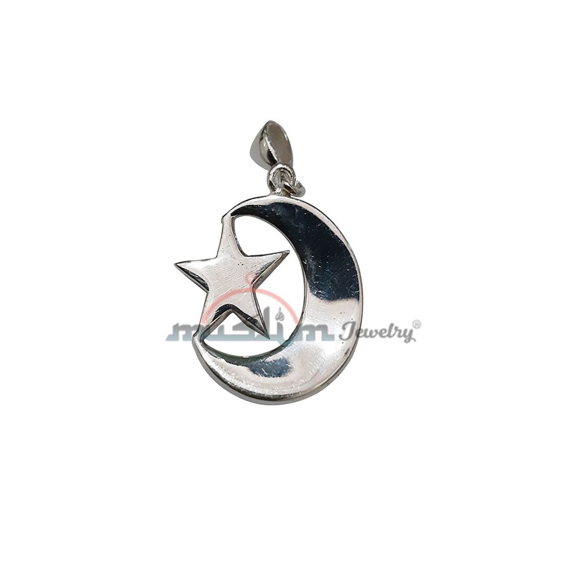 Unique Medium-Size Sterling Silver Islamic Symbol Crescent Moon & Star Pendant – Handmade