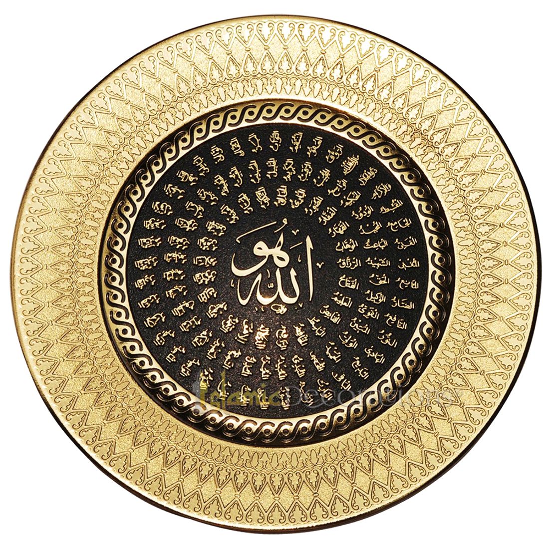 Seni Kaligrafi Islam Plakat 24cm Cetakan Bulat Warna Emas Asma Husna