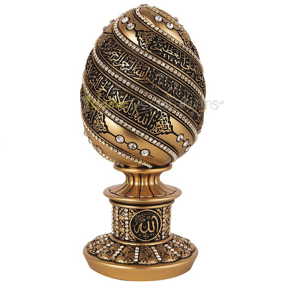 Golden Egg Ayatul Kursi Clear Crystal Molded Ornament – Islamic Calligraphy Art