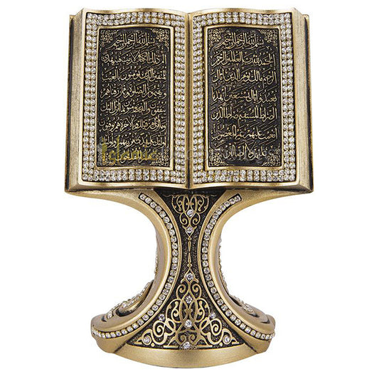 Quran Fatihah Baqarah Gold Book Clear Crystal 6-1/4 In Molded Ornament – Islamic Calligraphy Art