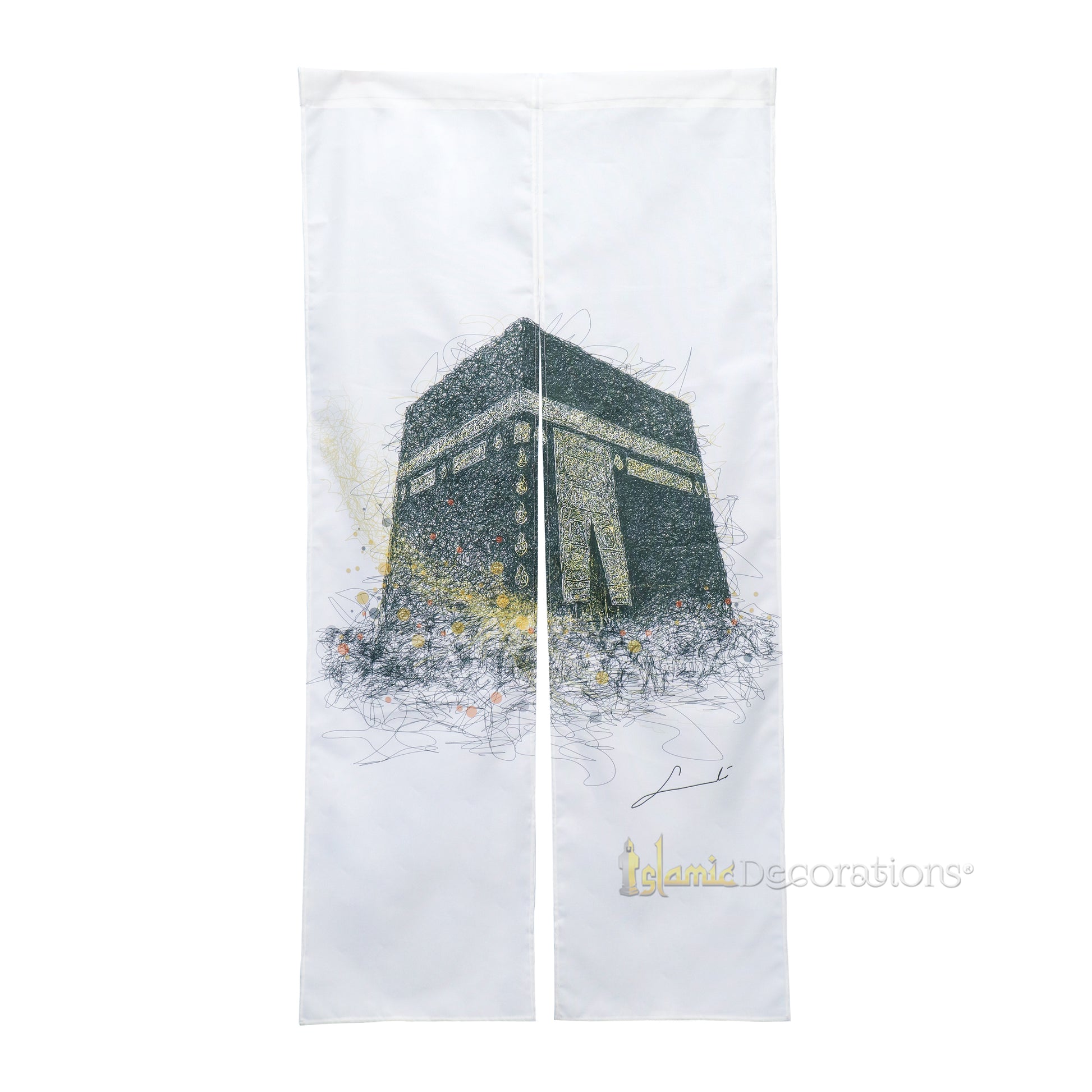 Muslim Door Cover Kabah – Bayt Allah Design 2-Panel Hanging Islamic Mihrab House Decoration – 33X65 Inches (85X165Cm)