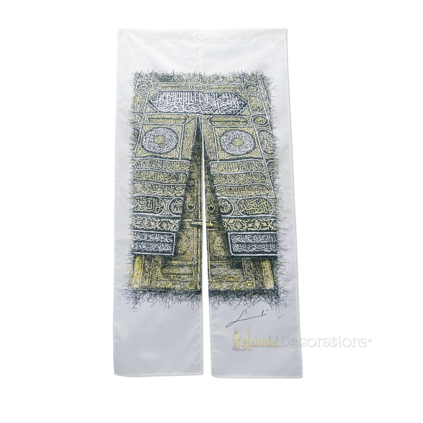 Muslim Door Cover Kabah Door Of Mercy - Bab Ar-Rahmah Design 2-Panel Hanging Islamic Mihrab House Decoration - 33x65 inches (85x165cm)