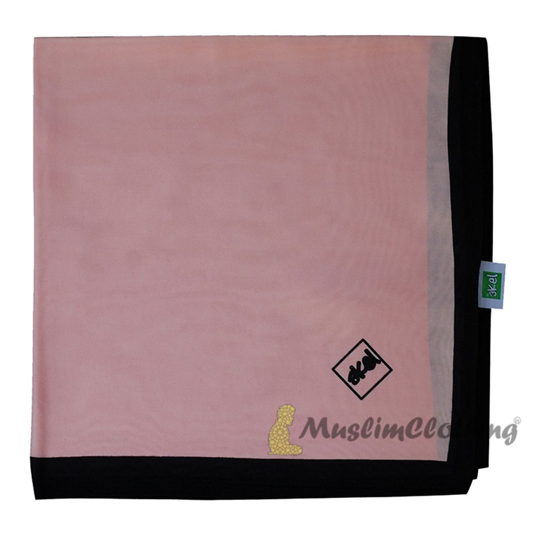 Pale Pink with Black Border Chiffon Scarf Hijab Shawl Islamic Headwear