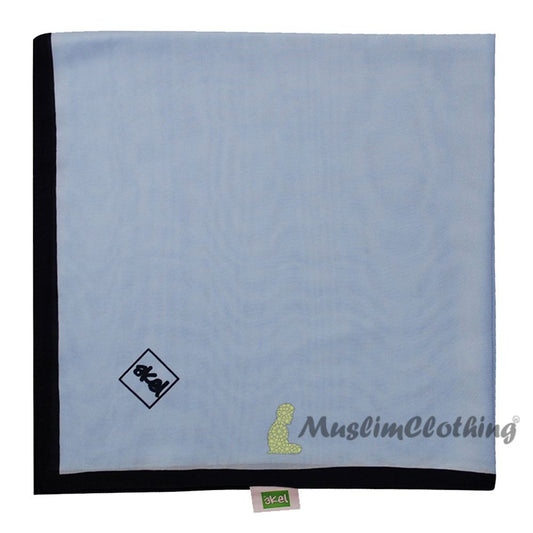 Light Blue with Dark Blue Border Chiffon Scarf Hijab Shawl Islamic Headwear