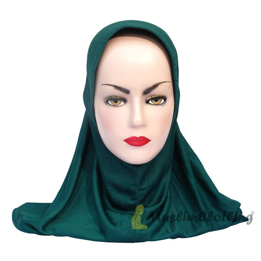 Instant Pull-On Easy Hijab Jilbab In Various Dark Green – Padded Visser Shoulder-Length Easy Muslimah Khimar
