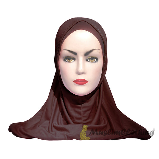Instant Pull-On Easy Hijab Jilbab In Various Dark Brown – Padded Visser Shoulder-Length Easy Muslimah Khimar
