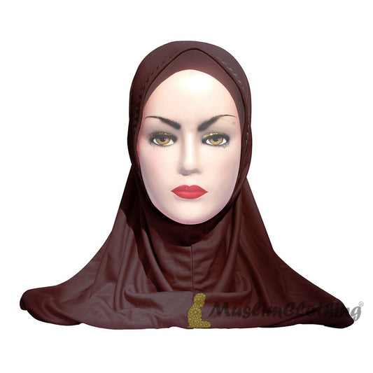 Instant Pull-On Easy Hijab Jilbab In Various Dark Brown – Padded Visser Shoulder-Length Easy Muslimah Khimar