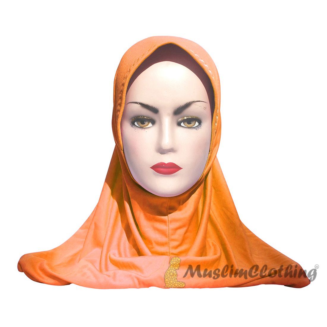 Instant Pull-on Easy Hijab Jilbabs in Various Orange – Padded Visser Shoulder-length Easy Muslimah Khimar