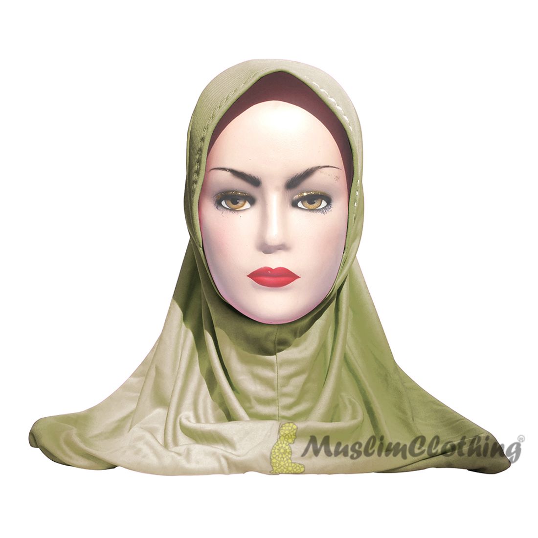 Instant Pull-on Easy Hijab Jilbabs in Various Khaki Green – Padded Visser Shoulder-length Easy Muslimah Khimar