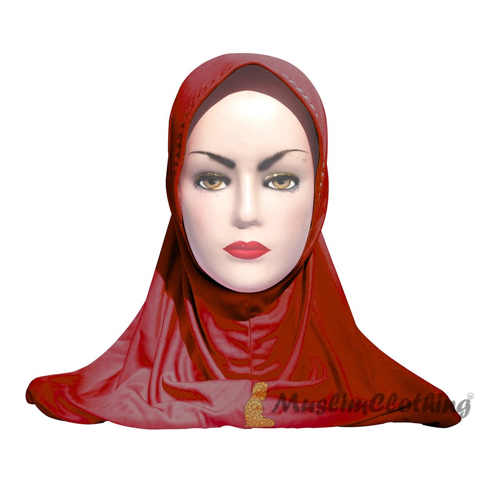 Instant Pull-On Easy Hijab Jilbab In Various Maroon – Padded Visser Shoulder-Length Easy Muslimah Khimar