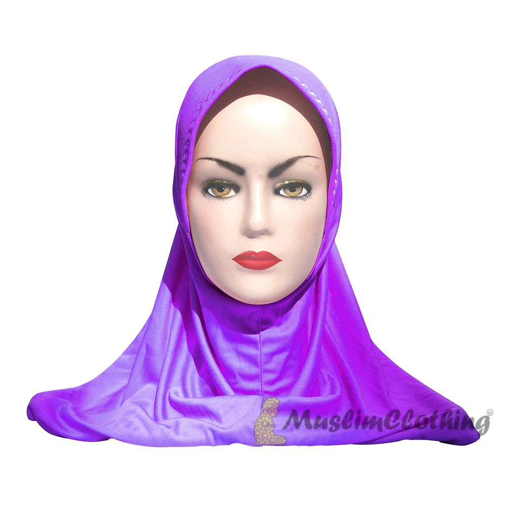 Instant Pull-On Easy Hijab Jilbab In Various Purple – Padded Visser Shoulder-Length Easy Muslimah Khimar