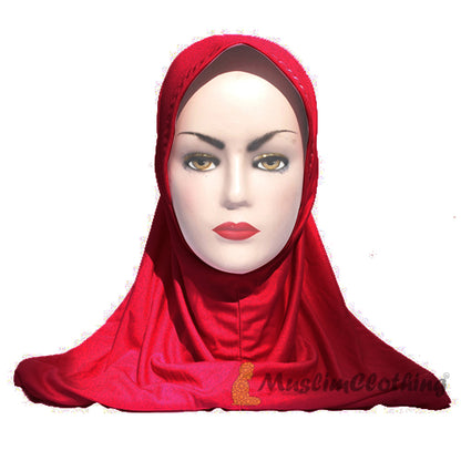 Instant Pull-On Easy Hijab Jilbabs In Various Red – Padded Visser Shoulder-Length Easy Muslimah Khimar