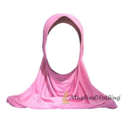 Pink Comfortable Pull-On Easy Shoulder Length Instant Hijab Jilbab Polyester Hijabi Scarf Khimar