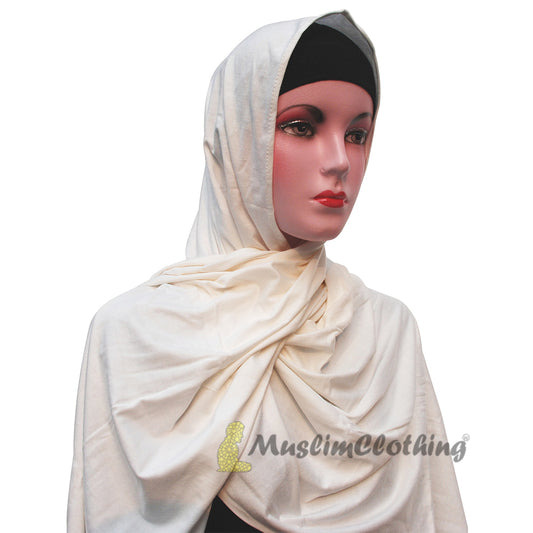 Cream Pashmina Soft Stretch Knit Scarf Hijab Muslimah Fashionable Head Cover