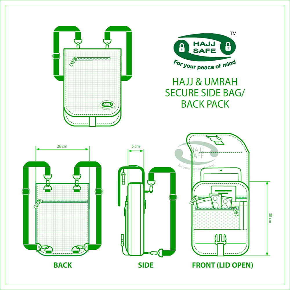 HajjSafe™ Haji &amp; Umrah - Tas Samping dan Ransel [Anti Maling &amp; Aman]