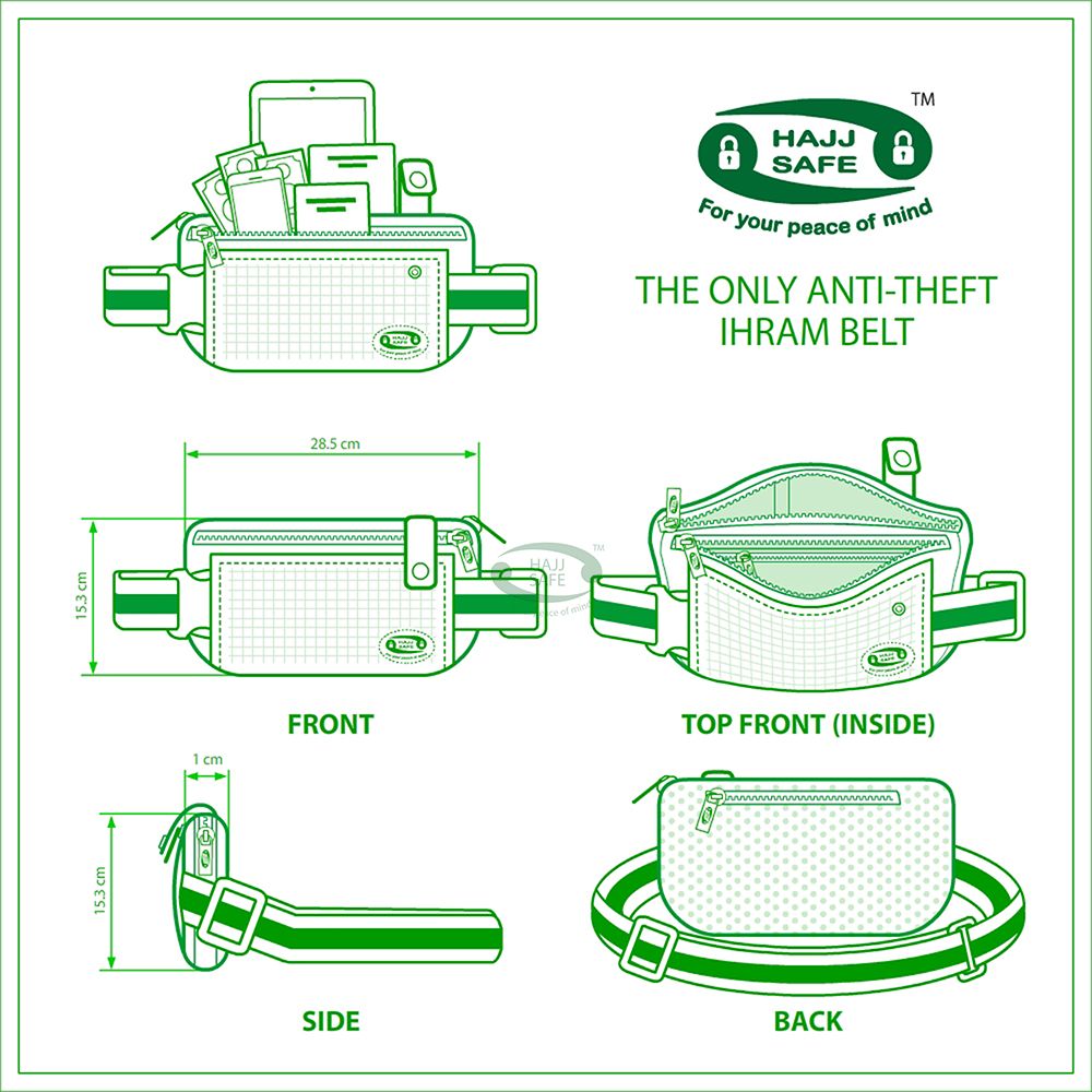 Hajj & Umrah Anti-Theft Reinforced Ihram Belt Waist Pouch Security Safety Travel Accessory 5.7×11-inch