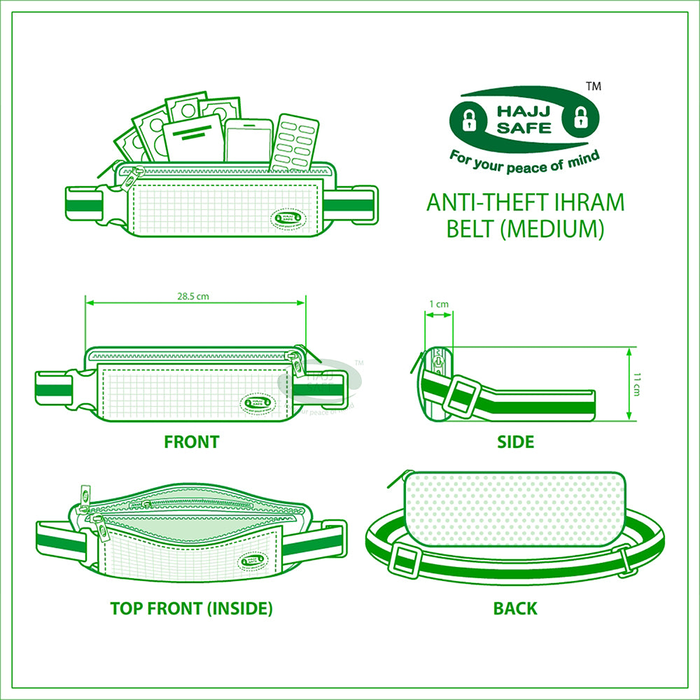 Haji &amp; Umrah Anti-Kecurian Diperkukuh IHRAM Belt Pinggang Pouch Keselamatan Aksesori Perjalanan Keselamatan 3.1×11-inci