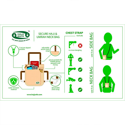 HajjSafe™ Haji &amp; Umrah - Tas Leher Anti Pencurian