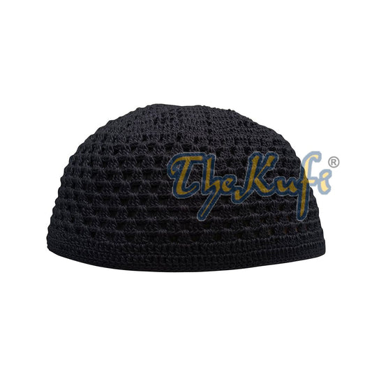 Kids Black Hand-crochet Cotton Open Weave Skull Cap Comfortable Head Cover