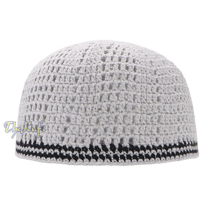 Extra Light Gray with Black Line Open-Weave Design Cotton Skull Cap Kufi