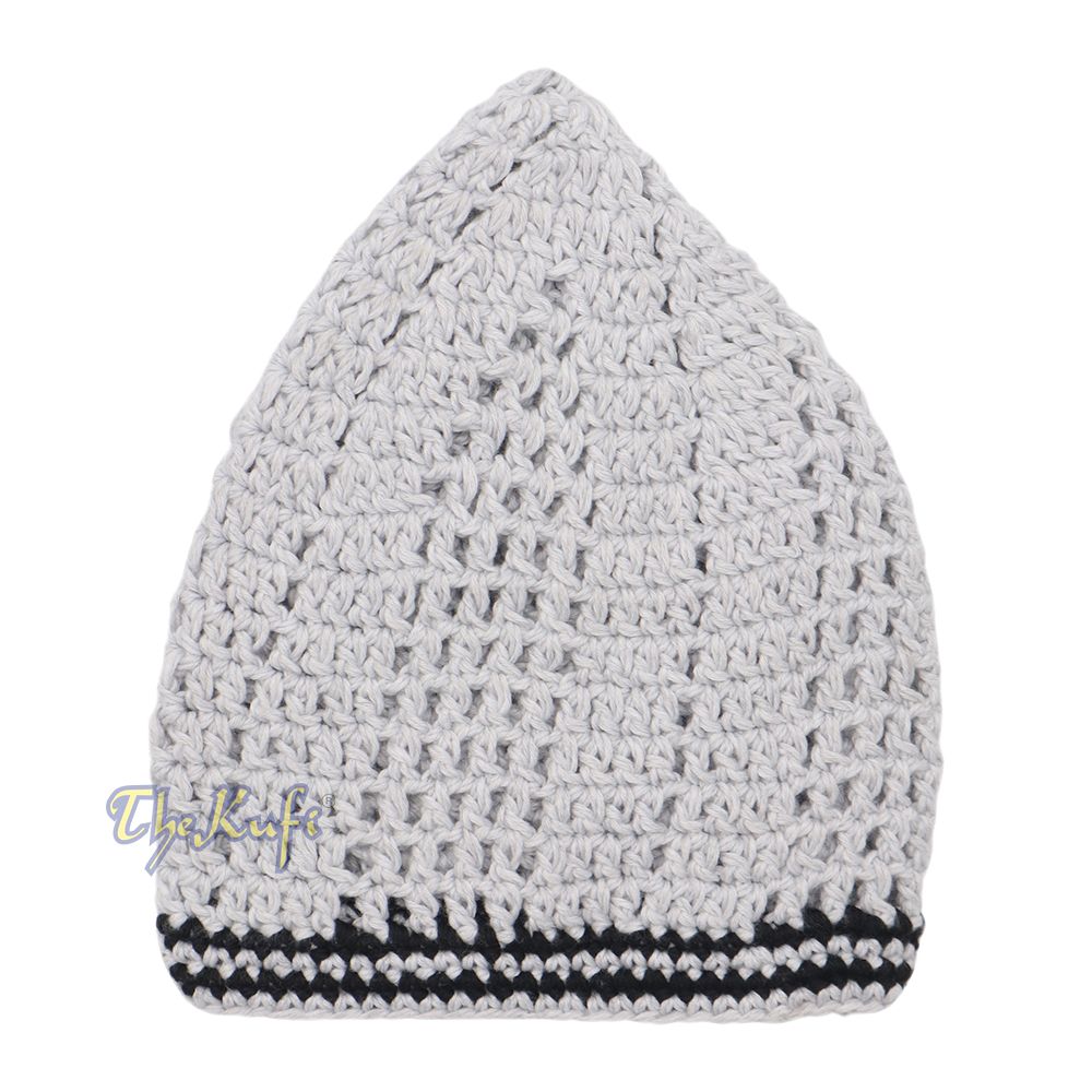 Extra Light Gray with Black Line Open-Weave Design Cotton Skull Cap Kufi