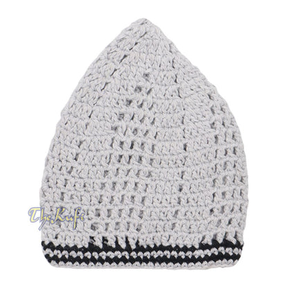 Extra Light Gray with Black Line Open-Weave Design Cotton Skull Cap Kufi