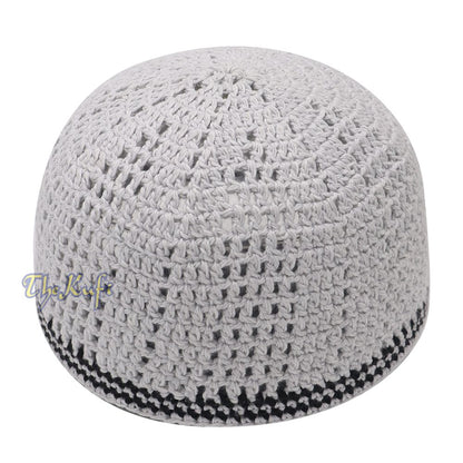 Extra Light Gray with Black Line Open-Weave Design Cotton Skull Cap Kufi