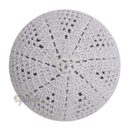 Extra Light Gray with Black Line Open-Weave Design Cotton Skull Cap Kufi
