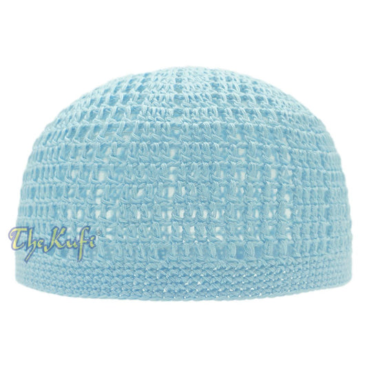 Topi Tengkorak Katun Desain Tenunan Terbuka Baby Blue Kufi
