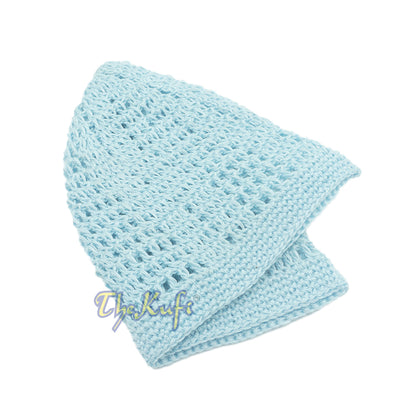 Baby Blue Open-Weave Design Cotton Skull Cap Kufi