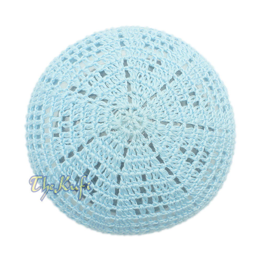 Baby Blue Open-weave Design Cotton Skull Cap Kufi