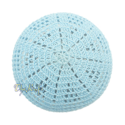 Baby Blue Open-Weave Design Cotton Skull Cap Kufi