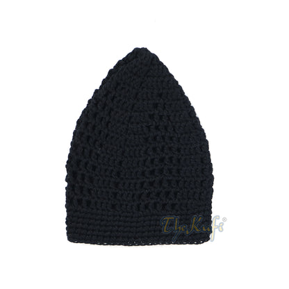 Black Kufi Tight & Loose Weave Design Crochet Knit Cap