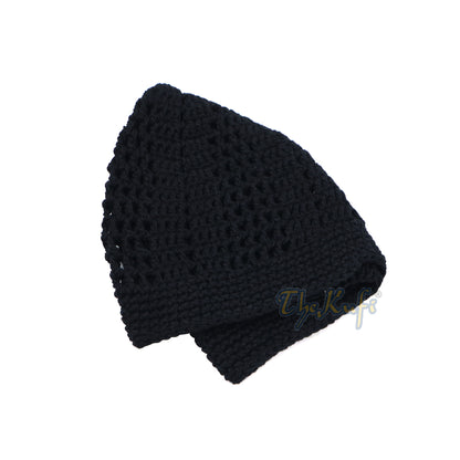 Black Kufi Tight & Loose Weave Design Crochet Knit Cap