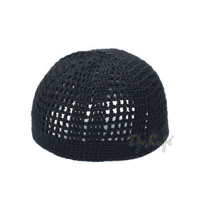 Black Kufi Tight & Loose Weave Design Crochet Knit Cap