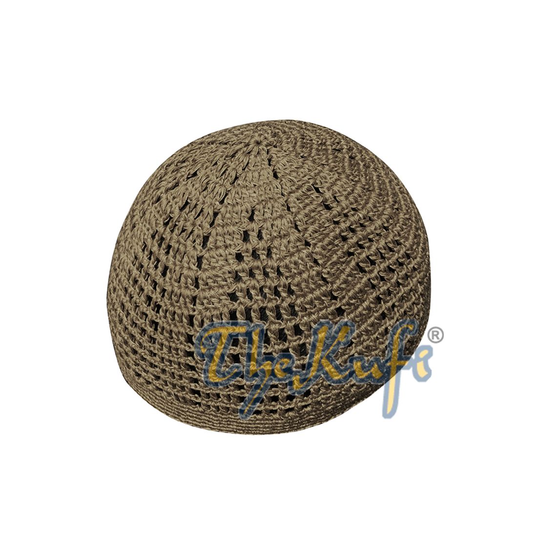 Skull Cap Kufi Cotton Brown Tight & Loose Weave Design Crochet Knit Head Cover