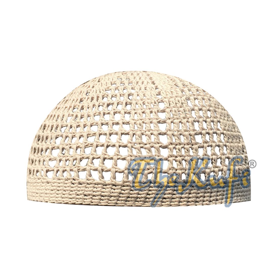 Cotton Cream Tight & Loose Weave Design Crochet Knit Kufi Hat