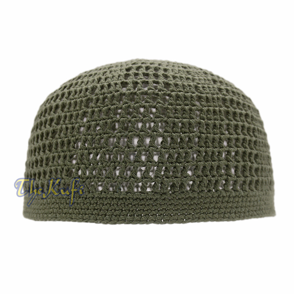 Dark Army Green Open-weave Design Cotton Skull Cap Kufi