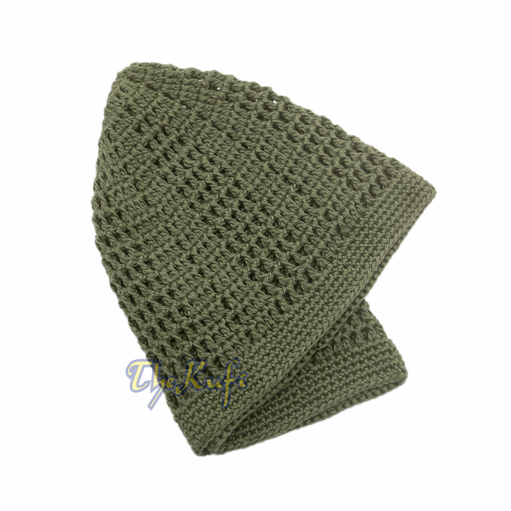 Dark Army Green Open-weave Design Cotton Skull Cap Kufi