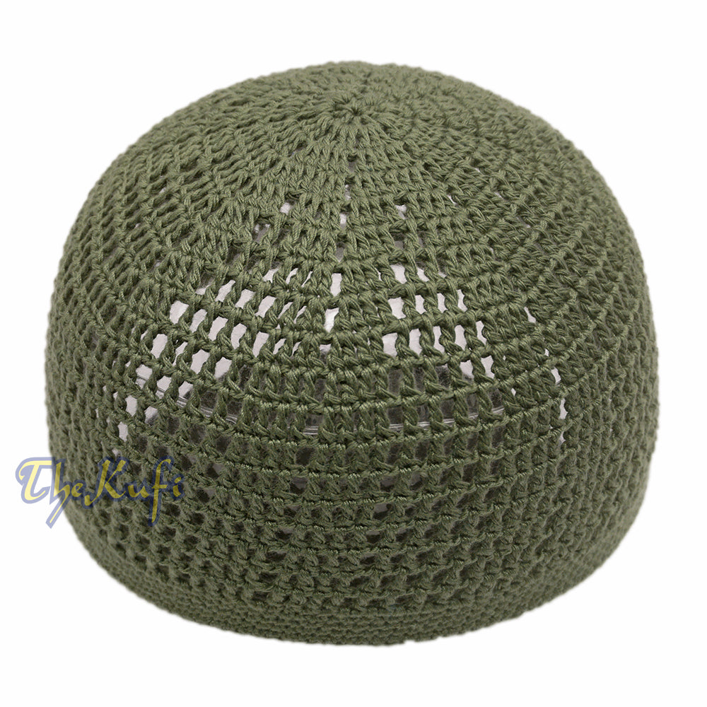 Dark Army Green Open-Weave Design Cotton Skull Cap Kufi