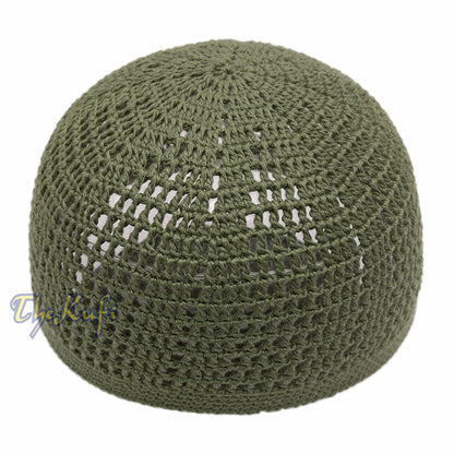 Dark Army Green Open-Weave Design Cotton Skull Cap Kufi