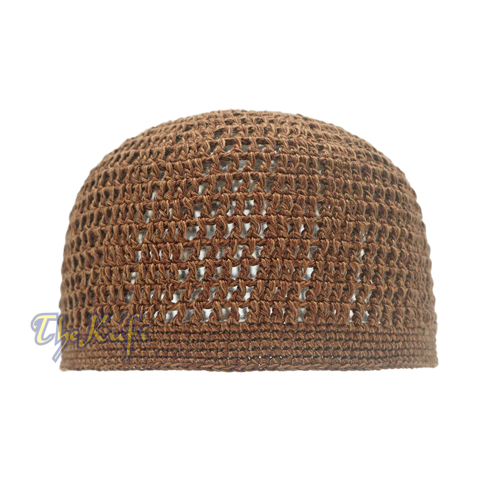 Dark Brown Open-weave Design Cotton Skull Cap Kufi