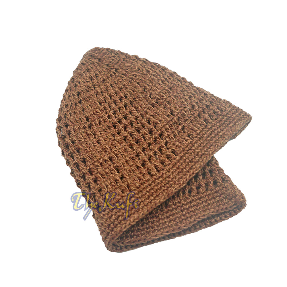 Dark Brown Open-weave Design Cotton Skull Cap Kufi