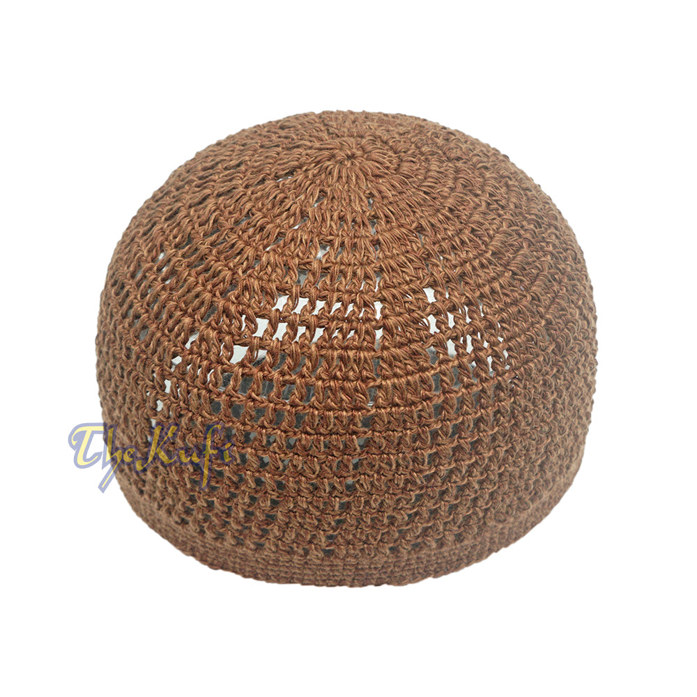 Dark Brown Open-weave Design Cotton Skull Cap Kufi