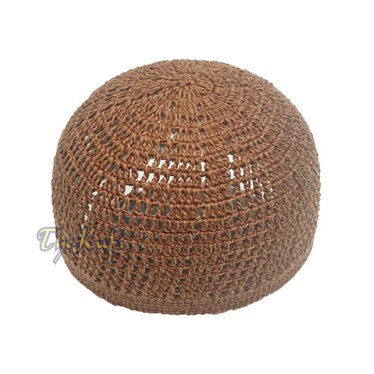 Dark Brown Open-Weave Design Cotton Skull Cap Kufi