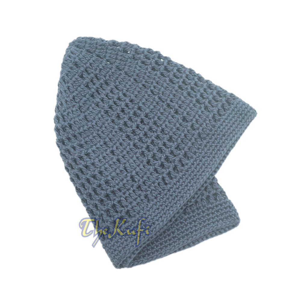 Dark Pigeon Blue Open-weave Design Cotton Skull Cap Kufi